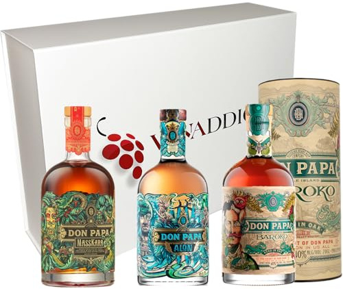 VINADDICT Coffret Cadeau Rhums Don Papa, 3 Bouteilles 70cl, Baroko avec Étui, Masskara et Alon, 40%.