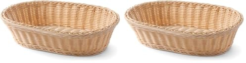 HENDI Corbeille à pain, ovale, panier, corbeille pour la présentation et le rangement du pain, porte pain, 380x270x(H) 90mm, polypropylène, acier inox (Lot de 2)