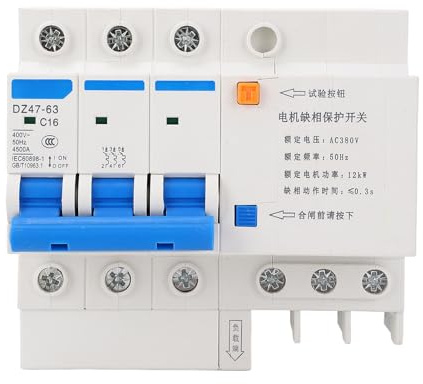 Phase Loss Protection Switch 3P 16A per Motore Pompa Sommersa, Protezione da Sovraccarico e Cortocircuito - Alta Efficienza, Facile Installazione su Binario, Sicurezza Elettrica
