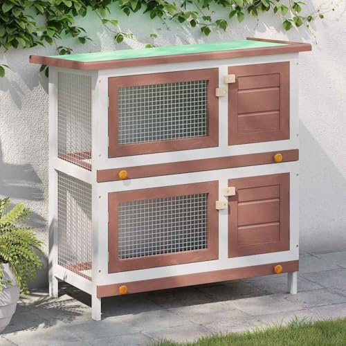 Nqyjm Kaninchenstall 4 Türen Braun Holz Kaninchenstall Hasenhaus Kleintierkäfig