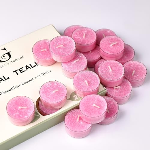 20 Bougies Chaudentes Parfumées, Parfum de Rose, Durée de Combustion 5 Heures, Bougies Colorées à la Cire Végétale, Coffret Cadeau, Lot de Petites Bougies pour Décoration Intérieure