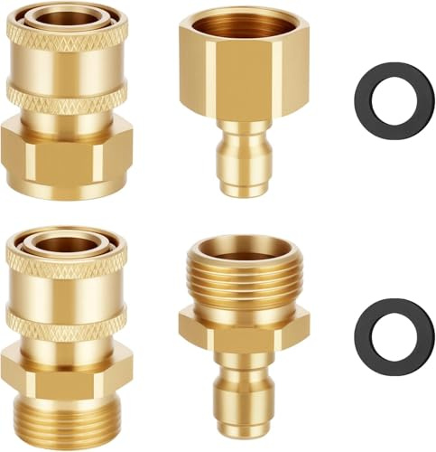 Heavy‑Duty Pressure Washer Fitting Kit, 4 Pack | M22‑14mm to 1/4 Inch Brass Quick‑Connect Coupler, 5000 PSI