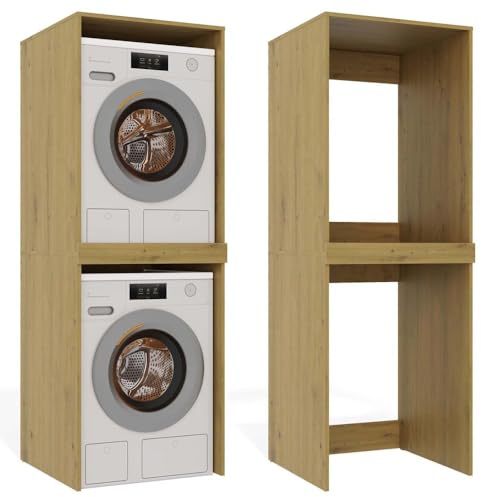 WHATSIZE ENTERPRISE Washing Machine Stacking Cabinet - Washer Dryer Stand | Heavy Capacity Kit for Tumble Dryer Artisan Oak Bathroom Double Storage Rack for Front Loader Washing Machines 64x64x180 cm