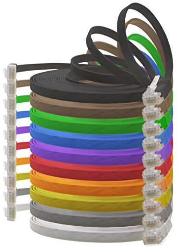 1aTTack.de 0,25 m - 10 colores - 10 unidades - Cable de red plano Cat.6 Cable plano Cat6 Ultra plano Cat.6 Cable Patch 1000 Mbit/s Gigabit LAN (RJ45) Plano Slim Micro
