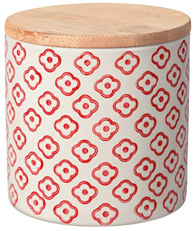 Bloomingville Dose Emma Aufbewahrung Behälter Topf Pott luftdicht Ø 10 x H 10 cm, rot, Keramik, Bambus, fasst ca. 400 ml