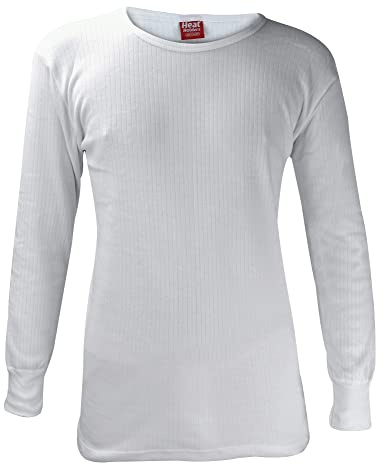 HEAT HOLDERS - Mens Winter Warm Cotton Thermal Underwear Long Sleeve Top Vest (Medium (38-40 Chest), White)