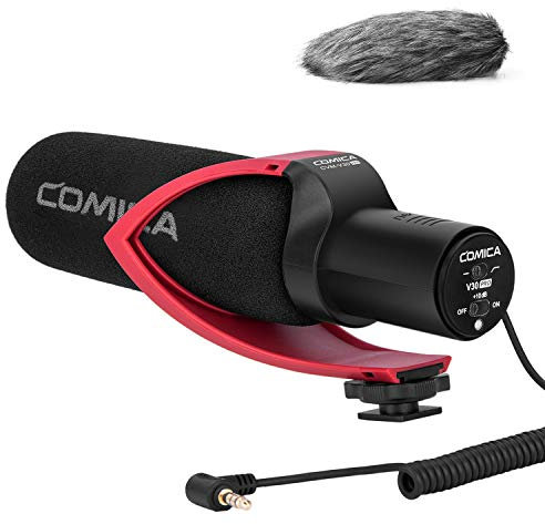 COMICA CVM-V30 PRO Kamera Mikrofon, Professionelles Super-Kardioid Kondensor Shotgun Video Mikrofon mit Low Cut Filter/Windschutz, Externes Richtmikrofon für Sony/Canon/Nikon/Smartphone(Red)