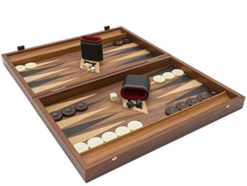 Manopoulos The Walnut Black and Oak Club - Juego de backgammon con copas de vinilo de lujo