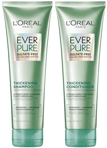 L'Oreal Paris Thickening Sulfate Free Shampoo and Conditioner, Thickens + Strengthens Thin, Fragile Hair, EverPure, 1 Hair Care Kit