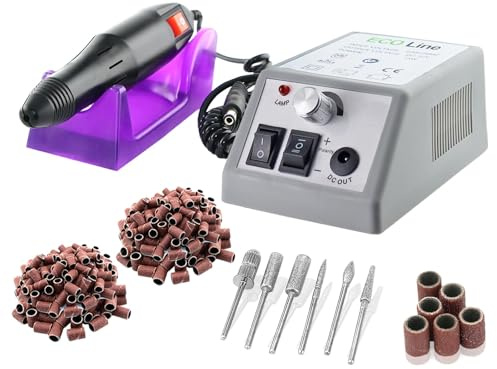 Fußpflegegerät Pediküre Schleifgerät mit Hornhautentferner komplett Set | Elektrischer Hornhautschleifer für die Fußpflege mit Fräser-Bits und 300 Schleifhülsen