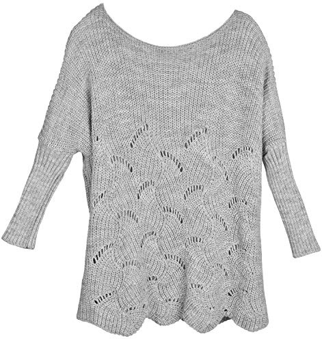 styleBREAKER Jersey de Punto Sobredimensionado de Mujer con Motivo Calado y Manga Larga, Cuello Barca, Poncho, Talla única 08010066, Color:Gris-Claro