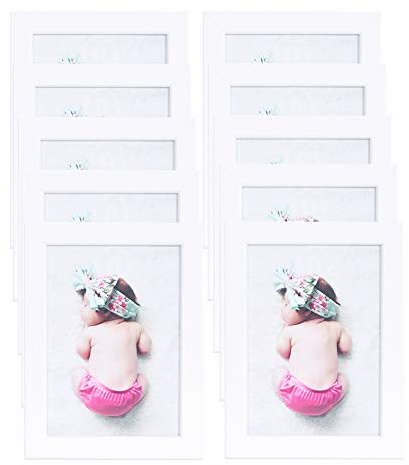 Muzilife Bilderrahmen 10er Set 13x18 cm Weiß, Fotorahmen aus MDF-Platte ohne Passepartout zum Stellen und Hängen - Ideal für Portrait/Galerie/Collagen