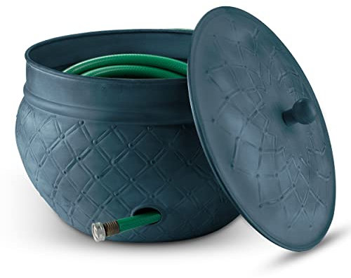 LifeSmart Garden Hose Pot Storage Holder with Copper Accents 16 x 12 Inches (Green)