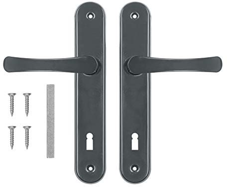 ADGO Set di Maniglie per Porta con Serratura 90 mm Pan di Spagna, Maniglia in Alluminio, Rosetta in Acciaio Zincato a Polvere, Sinistra e Destra, Perno, Set di Viti di Montaggio, Grafite