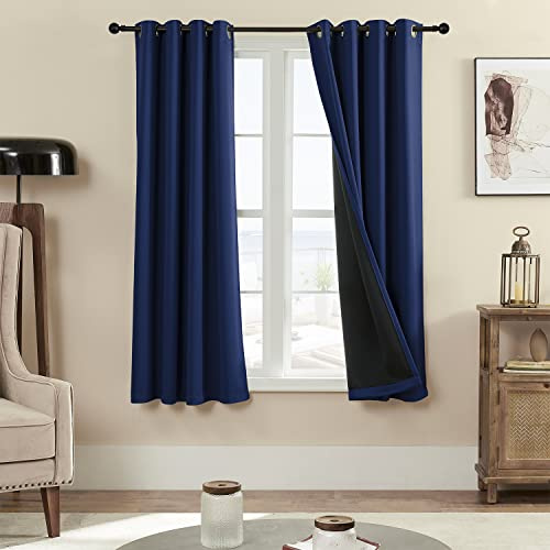Rutterllow 100% Blackout Curtains 2 Panels, Full Shade 63 Inches Long Complete Drapes for Living Room, Thermal Insulated Bedroom Window Treatment Drapes (Navy Blue, 52x63 inch)