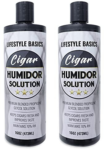 Humidor Solution 16 oz (2-Pack) - Humidifier Liquid - Premium Propylene Glycol PG Solution Formula - 70% RH - Safe and Non-Toxic