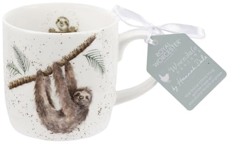 Royal Worcester Wrendale Designs - Taza de café grande de 14 onzas con diseño de perezoso, hecha de porcelana fina, apta para microondas y lavavajillas