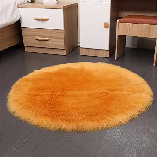 TROYSINC Plüsch Teppich Rund Fellimitat Fellteppich, Faux Lammfell Schaffell Lange Haare Fell Optik Gemütliches Bettvorleger Sofa Matte (Gelb,Durchmesser 80 cm)
