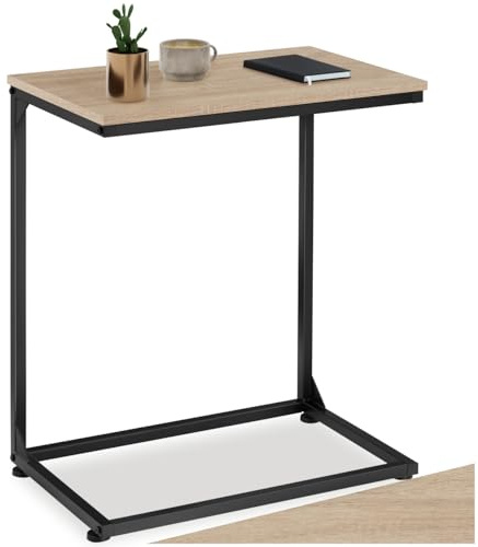 tectake® Tavolino Salotto 55,5x35x67 cm, Tavolino da Salotto a forma di C, Mobile Soggiorno, 1 Ripiano, Ideale come Comodino o Mobiletto Divano, Ufficio, Soggiorno, Stile Industriale - Legno Chiaro