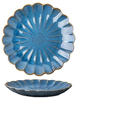 Assiettes Plates Chinois Vintage Plaque de dîner en céramique créatif pétale en relief pétale ronde plaques de dîner à domicile plaque de dessert de porcelaine micro-ondes/lave-vaisselle coffre-fort