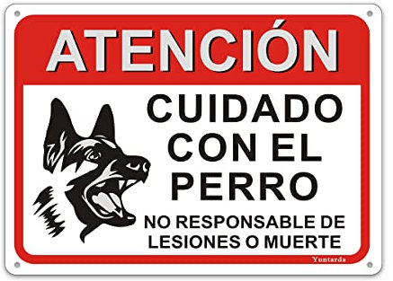 Señal Cuidado con el Perro, Cartel de Cuidado con el Perro Prohibido fabricado en Plástico aluminio 25x18cm