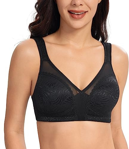 Lemorosy Women's Non Padded Wireless Minimizer Bra Comfort Support Plus Size Full Coverage Bras(Peacock Tail Black,44C)