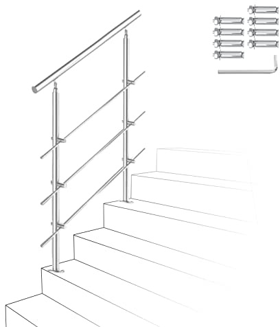 Izrielar 80cm Treppengeländer Edelstahl mit 3 Querstreben, Handlauf Winkelverstellbar, Geländer für Außen & Innen, ZA-4009-M-1z