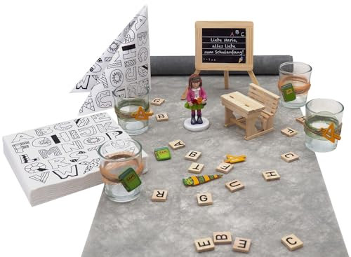 ZauberDeko Einschulung Tischdeko Mädchen Schulanfang Schulbank Tafel Personalisierbar Set