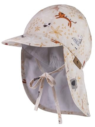 Sterntaler Schirmmütze mit Nackenschutz Zootiere mit Bindeband - Schirmmütze mit UV -Schutz 50+ - Kinder Mütze mit Ohrenklappen - Unisex Schirmmütze Kinder aus Baumwolle - beige, 51