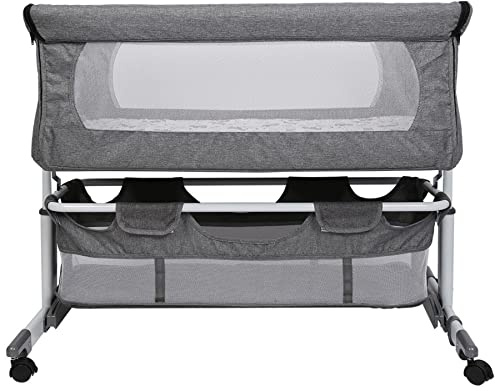 Cododo-Wiege für Babys, höhenverstellbar, Babybett mit weicher Matratze und Moskitonetz, 4 Räder, für Babys von 1 bis 36 Monaten (92 x 58 x 70 – 90 cm (gebrochenes Weiß))