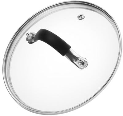 7 Inch Tempered Glass Lid, Steam Vented Cookware Cover, Dishwasher & Oven Safe up to 400F, Universal Replacement for Pans & Skillets, 304 Stainless Steel Rim with Arc Handle