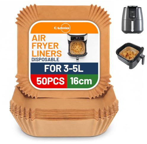 Air Fryer Disposable Paper Liner, 50Pcs Non-Stick Disposable Air Fryer Liners, Roasting, & Microwave - Easy Clean-up & Healthier Cooking, Compatible with COSORI, Ninja, Tower Cosori