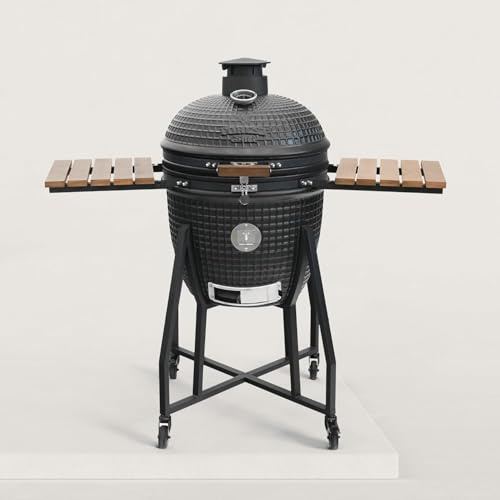 Kamado Forest-Grill XL 22 22 = modèle familial (56 cm x 83 cm) Diamètre de la grille : 48 cm Inclus : 2 plateaux en bois rabattables