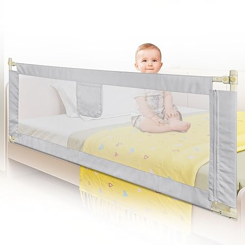 OHMG Bettgitter 200cm Bettschutzgitter Kinderbettgitter für Kinder Babybettgitter Klappbar,Kinderbett Kinderbettschutzgitter Rausfallschutz,Bett&Elternbett,Rausfallschutz Bett