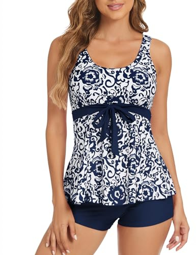 Genfien Costume da Bagno a Due Pezzi Tankini Donna Mare Beachwear Push Up retrò Stampa Swimsuit da Mare Spiaggia Piscina