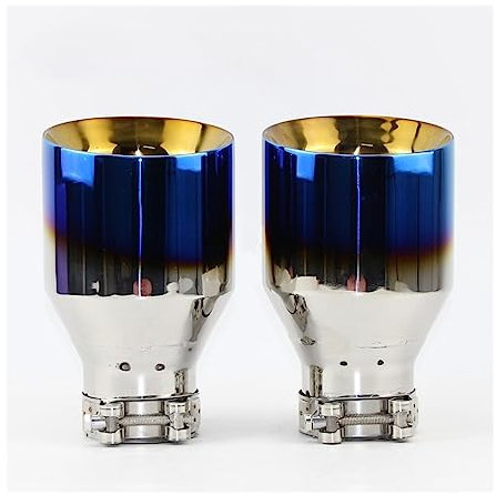 YZITSRQ 1 STÜCKE Universal Auto Endrohre Schalldämpfer Spitze Schwanz Kehle Für E46 Flansch Blau Automotive Edelstahl Gerade Art Auspuffkanal Auto Auspuff System Schalldämpfer Endrohr(Color:63mm out 1