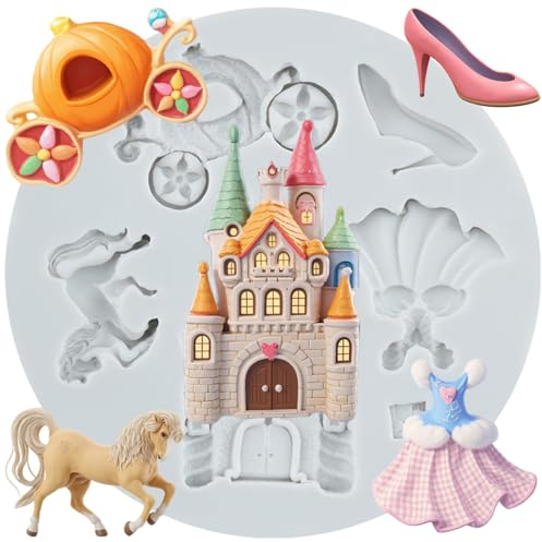 MINFEIDMS Moule en silicone pour fondant Cendrillon Château de citrouille Carrosse Robe de princesse Chaussures en cristal Moule en silicone pour décoration de gâteaux en sucre Décoration de cupcakes