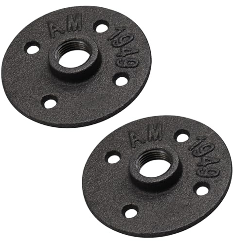 Flangia per pavimento per tubi industriali, 2 pezzi, raccordi per tubi in ferro malleabile resistente, flangia filettata vintage fai da te, per progetti, scaffali, decorazione di mobili, nero