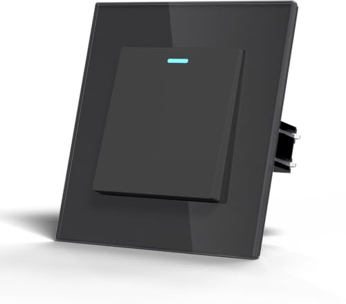 MVAVA Lichtschalter Unterputz 1 Fach 1 Weg Lichtschalter Glas mit LED 86 * 86mm Taste Schalter Wandschalter Kippschalter Schwarz