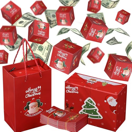 Überraschungsbox, Weihnachts Explosionsbox, Weihnachten Pop Up Geschenkbox mit 16 Karten, Personalisierte Weihnachtsgeschenke, DIY Bouncing Box für Foto, Geld, Souvenir, Grußkarten (B 10 Karten)