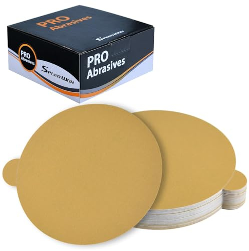 SPEEDWOX 50 Stück 15,2 cm Gold-PSA-Schleifscheiben, Körnung 400, 15,2 cm, selbstklebend, selbstklebende Rückseite, Schleifpapier für DA-Schleifer, Sand, Automobil, Autolack, Holzbearbeitung, Metall