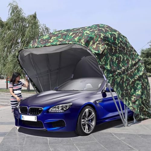Cochera resistente, tienda de campaña portátil semiautomática para exteriores, toldo móvil para evitar la nieve, el sol y la lluvia, garaje impermeable de acero inoxidable (camuflaje, 19.3 x 8.8 x 8