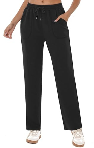 Crewhpo Pantalones Chándal Mujer Pantalones Deportivos Largos Pantalón con Bolsillos Laterales Elastica Cordón Jogger para Casual Yoga Correr