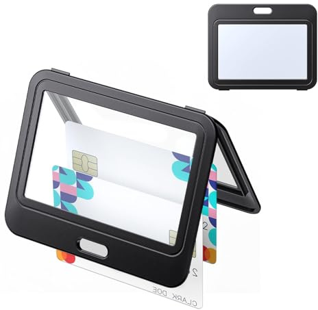 Uniclife ID Badge Holder with Double-Sided Windows Horizontal Hard Plastic Case Black Card Protector Pouch for Office School ID Credit Cards Proximity Key Cards Driver’s Licenses and Passes, 1 Pack