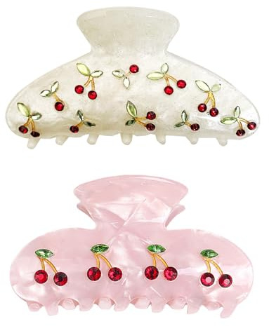2 Piezas De Pinzas De Cereza, Pinzas De Acrílico Para El Cabello, Pinzas Para El Cabello Con Diamantes Para Mujer, Accesorios Para El Cabello Simples Y De Moda, Accesorios Para El Cabello
