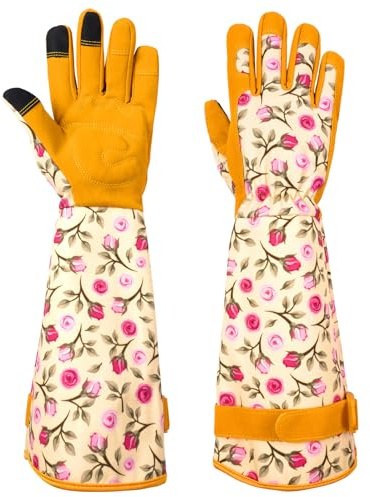 Ainiv Guanti da giardinaggio, resistenti alle spine, guanti da giardino, da donna/uomo, guanti resistenti alle spine, con polsino extra lungo e palmo rinforzato e punta delle dita (Giallo-M)