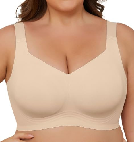 YGJIEGENG Bras for Women Push Up No Wired Support Full Coverage Adjustable Seamless Bras Soft Ladies Sleep Everyday Bras with Padded,Nude 2XL