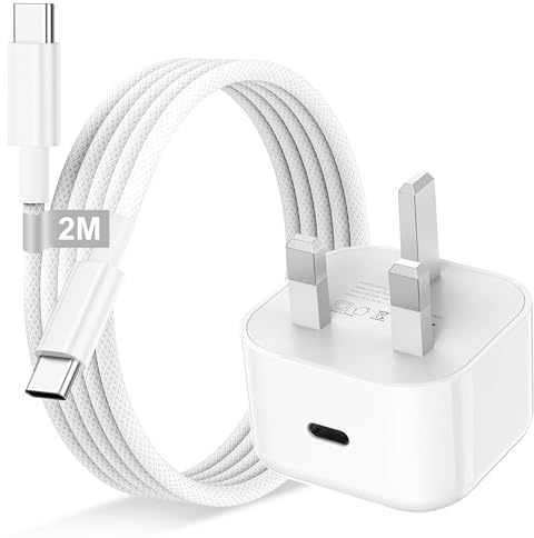 iPhone 15 16 17 Fast Charger, 20W USB C Charger Plug and Nylon Braided Cable 2M for iPhone 15 16 17 Pro Max/Pro/17 Air/17 16 15/iPad Air, USB C Plug UK Power Adapter with USBC to Type C Charging Cable