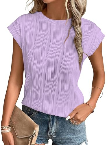 MOLERANI T Shirts for Women - Short Sleeve Ladies Tops Round Neck Blouses Tees Solid Summer Knit T-Shirts Light Purple M