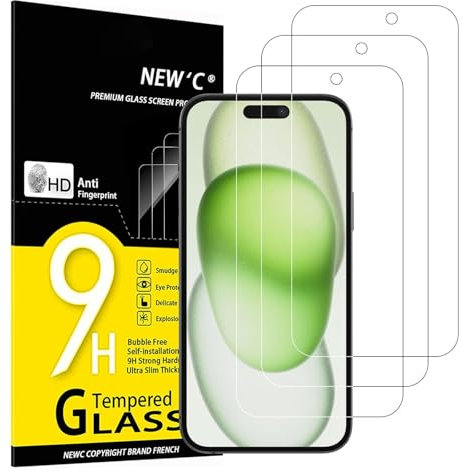 NEW'C 3 Piezas [Versión Mejorada], Protector Pantalla para iPhone 16 Pro (6,3 pulgadas), Cristal templado Antiarañazos, Antihuellas, Sin Burbujas, Dureza 9H, Ultra Resistente